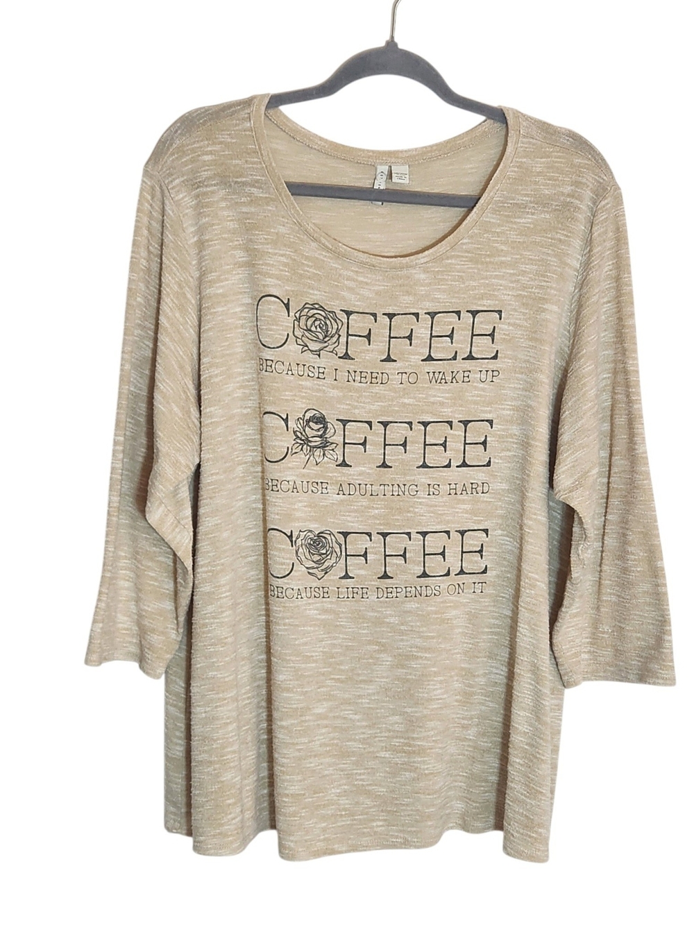 Cato Beige Textured Coffee Graphic Tee Size 18/20W